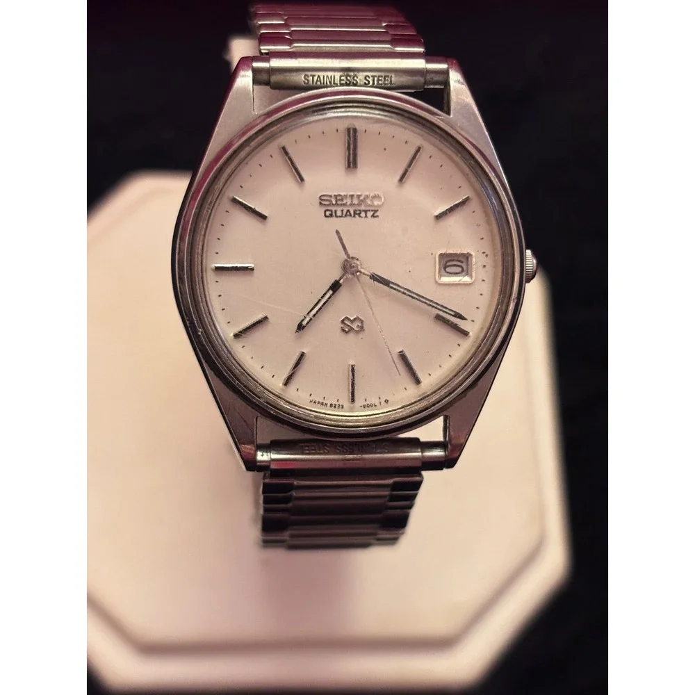 Seiko Quartz SQ Vintage Mens Watch  Stainless Steel Date 8222-8029 Fresh Bat